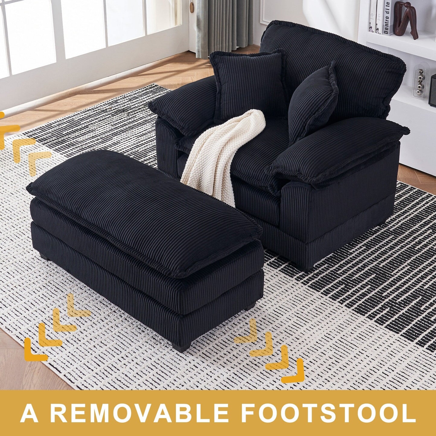 56.9 W Oversized Chair with Ottoman, Reading Chair for Bedroom, Lazy Sofa Bed, Modern Over Sized Single Recliner Couch