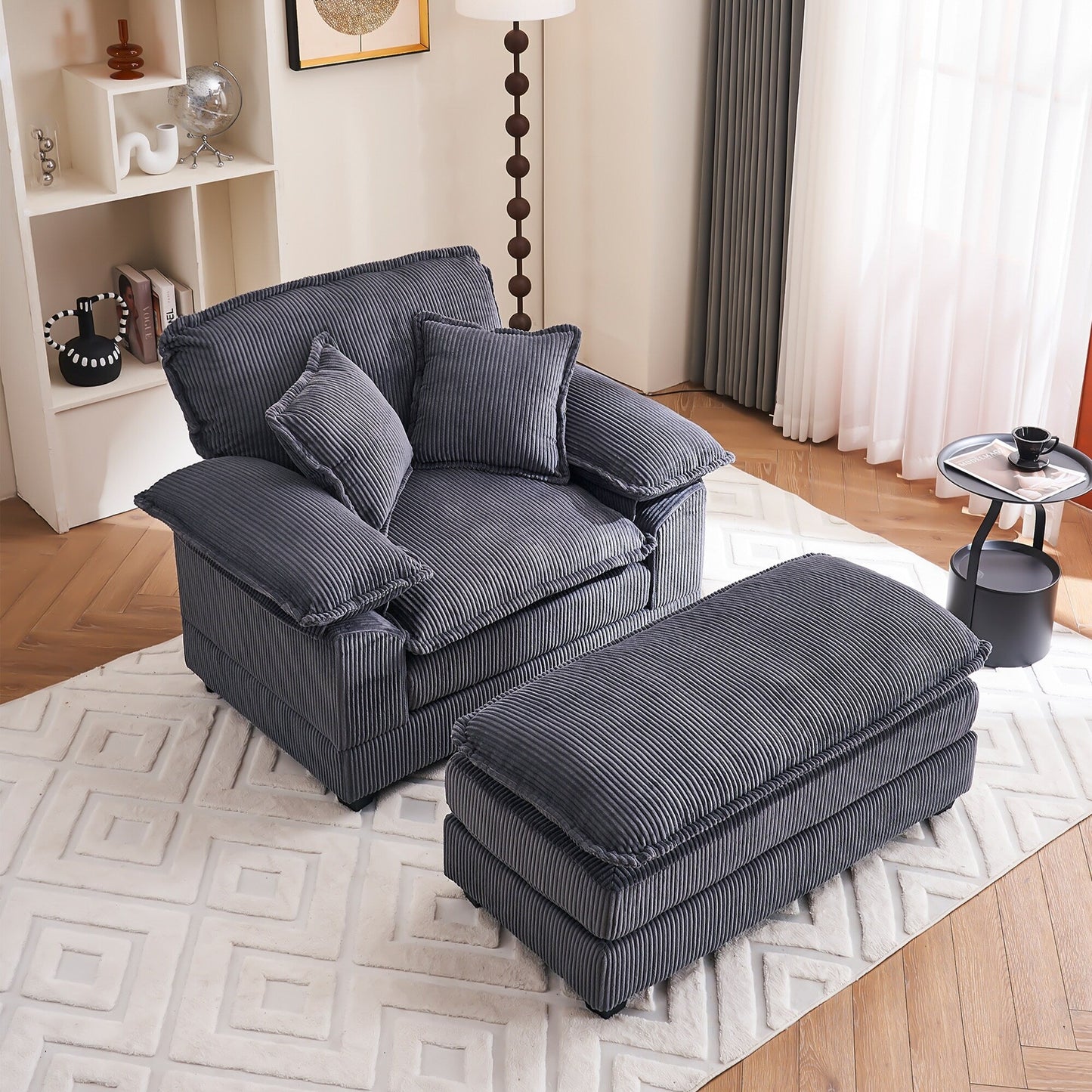 56.9 W Oversized Chair with Ottoman, Reading Chair for Bedroom, Lazy Sofa Bed, Modern Over Sized Single Recliner Couch