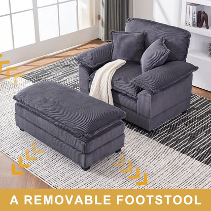 56.9 W Oversized Chair with Ottoman, Reading Chair for Bedroom, Lazy Sofa Bed, Modern Over Sized Single Recliner Couch
