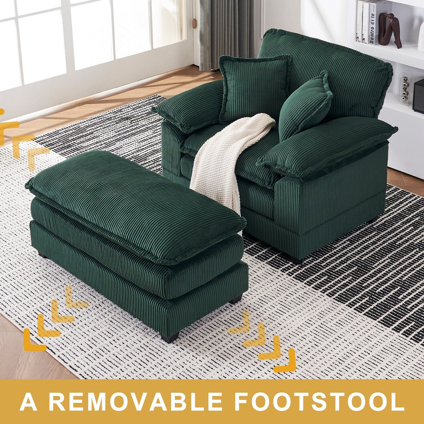 56.9 W Oversized Chair with Ottoman, Reading Chair for Bedroom, Lazy Sofa Bed, Modern Over Sized Single Recliner Couch
