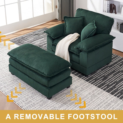 56.9 W Oversized Chair with Ottoman, Reading Chair for Bedroom, Lazy Sofa Bed, Modern Over Sized Single Recliner Couch
