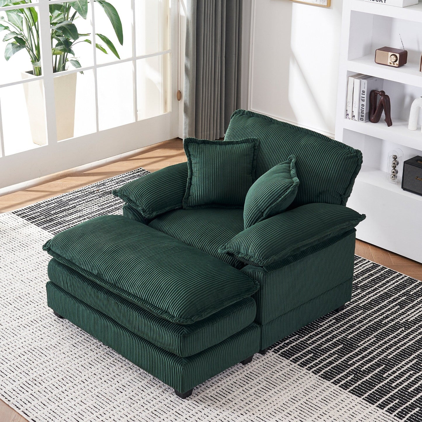 56.9 W Oversized Chair with Ottoman, Reading Chair for Bedroom, Lazy Sofa Bed, Modern Over Sized Single Recliner Couch