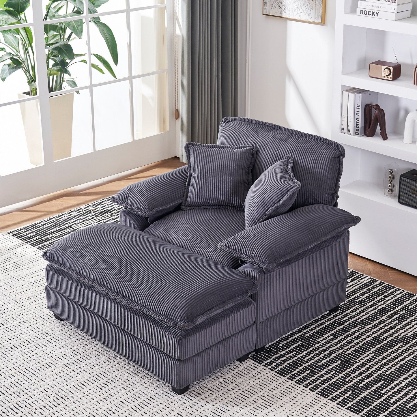 56.9 W Oversized Chair with Ottoman, Reading Chair for Bedroom, Lazy Sofa Bed, Modern Over Sized Single Recliner Couch
