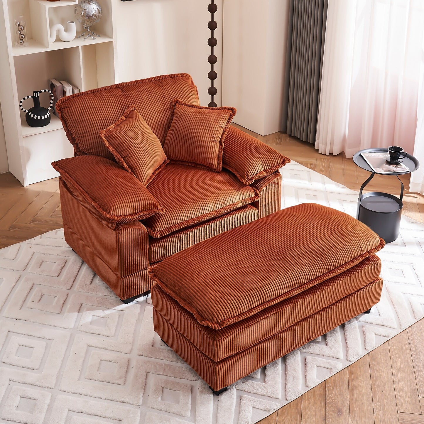 56.9 W Oversized Chair with Ottoman, Reading Chair for Bedroom, Lazy Sofa Bed, Modern Over Sized Single Recliner Couch