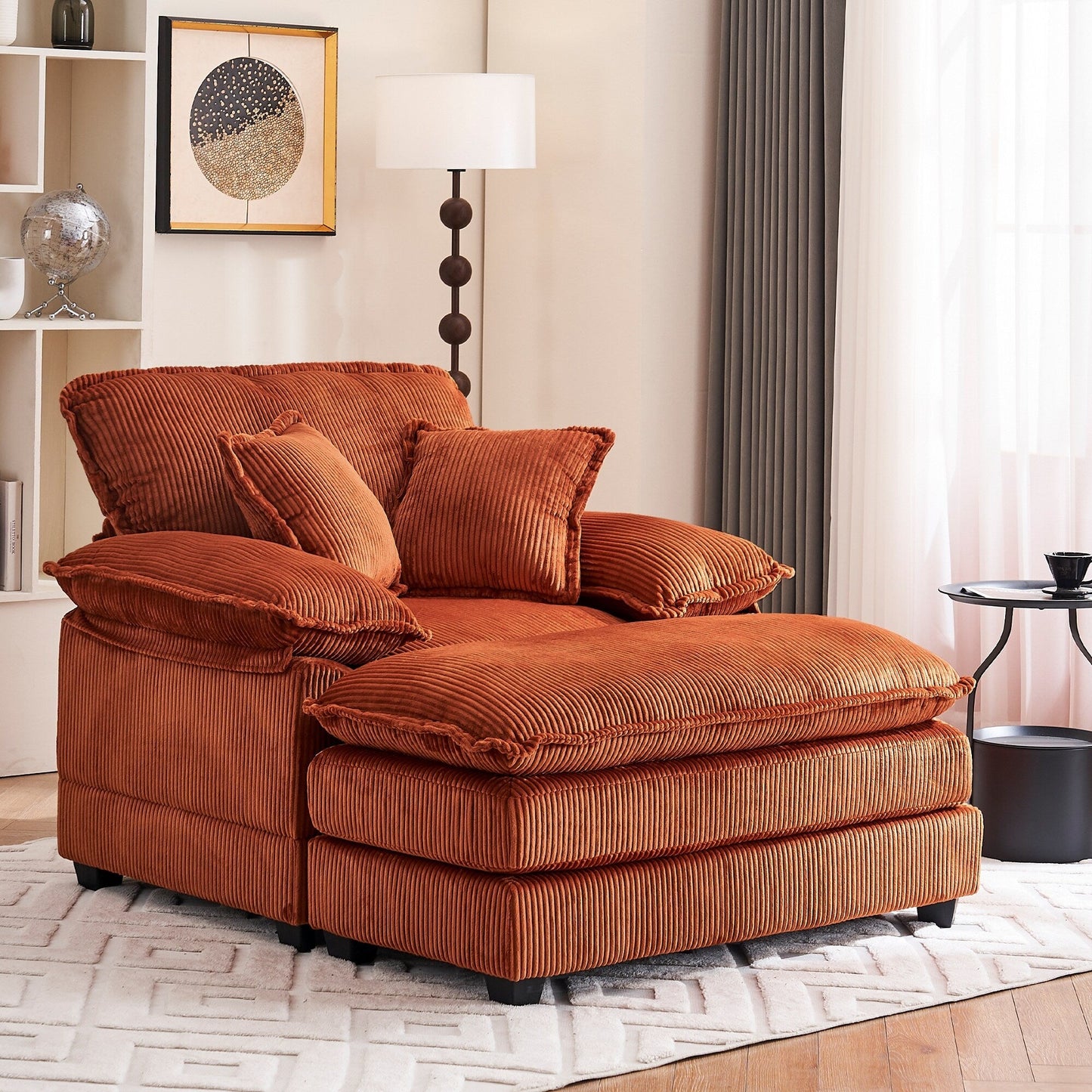 56.9 W Oversized Chair with Ottoman, Reading Chair for Bedroom, Lazy Sofa Bed, Modern Over Sized Single Recliner Couch
