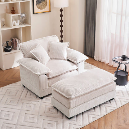 56.9 W Oversized Chair with Ottoman, Reading Chair for Bedroom, Lazy Sofa Bed, Modern Over Sized Single Recliner Couch