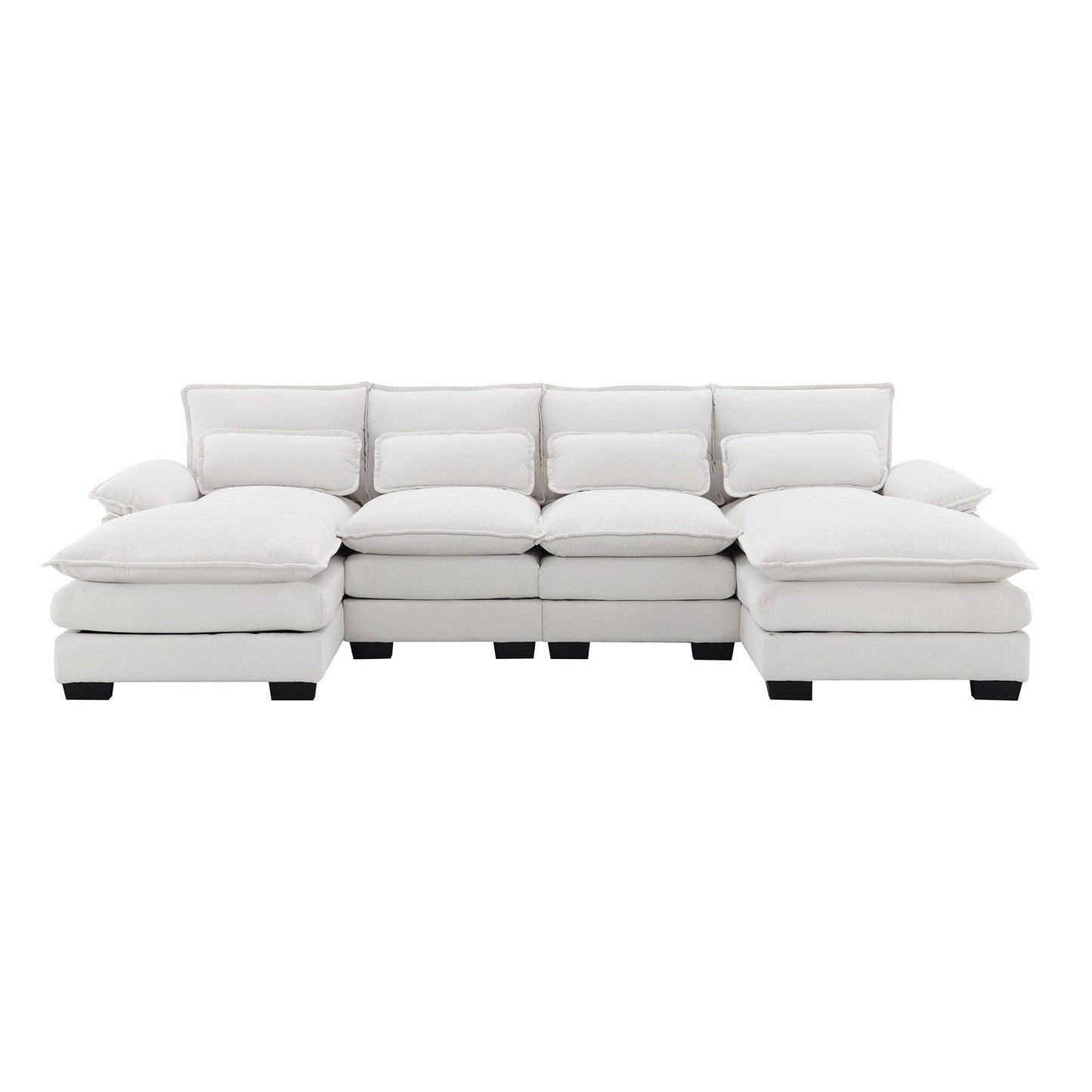 [VIDEO provided][New]109.8*55.9 Modern U-shaped Sectional Sofa with Waist Pillows,6-seat Upholstered Symmetrical Sofa Furniture