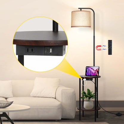 62'' Black Tray Table Floor Lamp with USB and Outlet