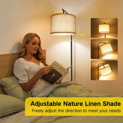 62'' Black Tray Table Floor Lamp with USB and Outlet