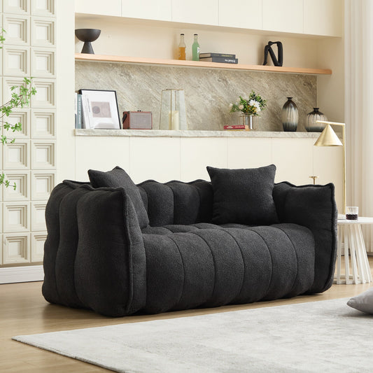 66 Inch Black Chenille Bean Bag Chair for Two High Resilience Foam Core Square Recliner Sofa for Gaming Reading TV