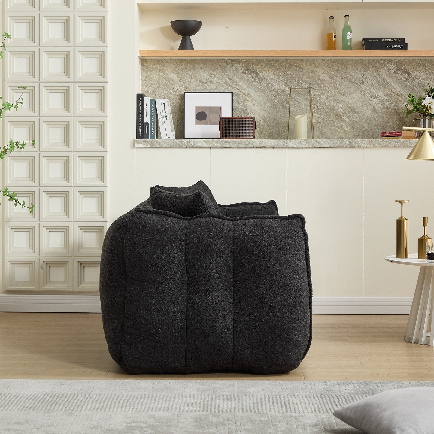 66 Inch Black Chenille Bean Bag Chair for Two High Resilience Foam Core Square Recliner Sofa for Gaming Reading TV