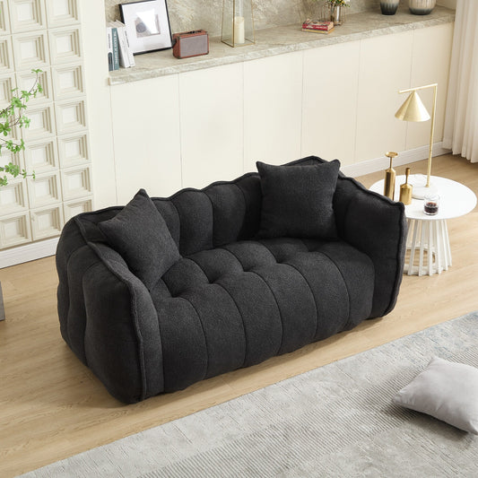 66 Inch Black Chenille Bean Bag Chair for Two High Resilience Foam Core Square Recliner Sofa for Gaming Reading TV