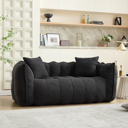 66 Inch Black Chenille Bean Bag Chair for Two High Resilience Foam Core Square Recliner Sofa for Gaming Reading TV