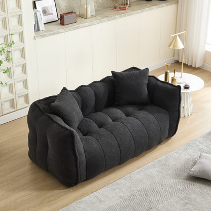 66 Inch Black Chenille Bean Bag Chair for Two High Resilience Foam Core Square Recliner Sofa for Gaming Reading TV
