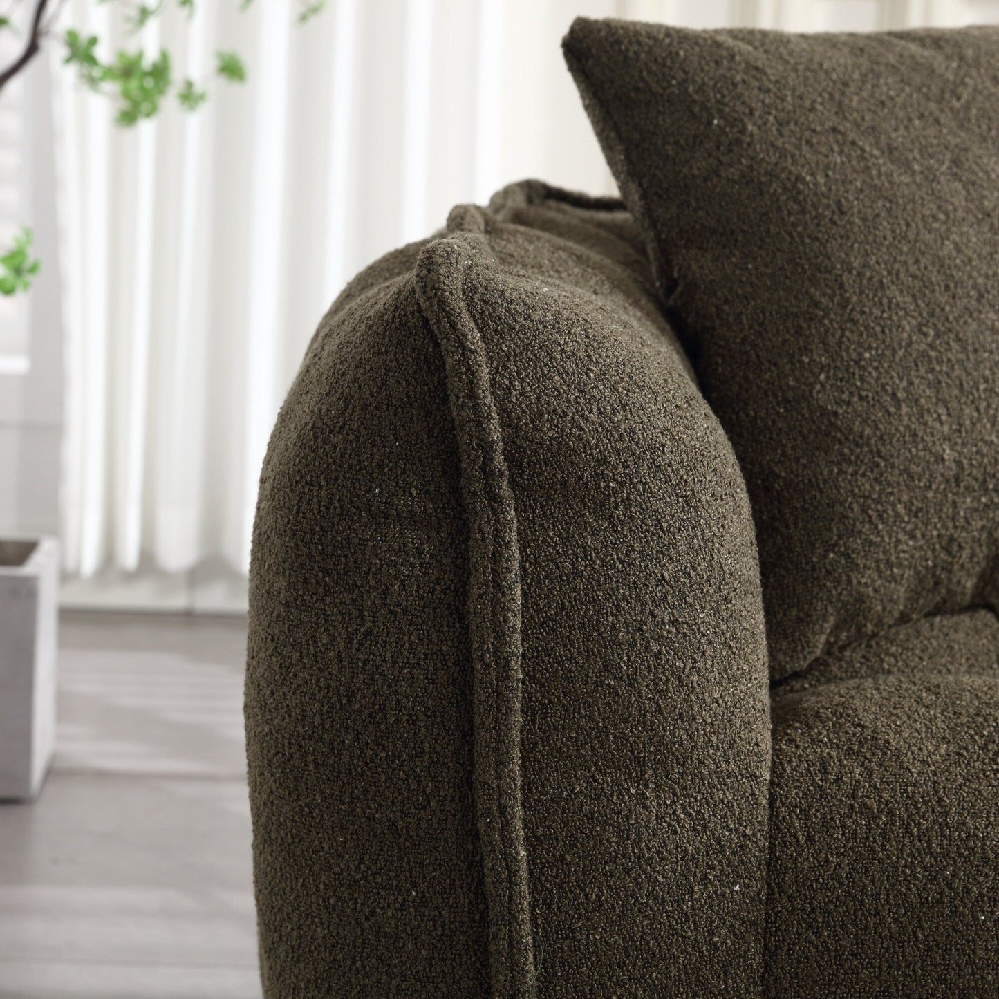 66 Chenille Square Beanbag Chair with High-Resilience Foam Core, Armrests and Handle