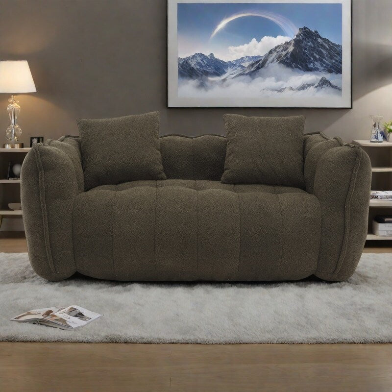 66 Chenille Square Beanbag Chair with High-Resilience Foam Core, Armrests and Handle