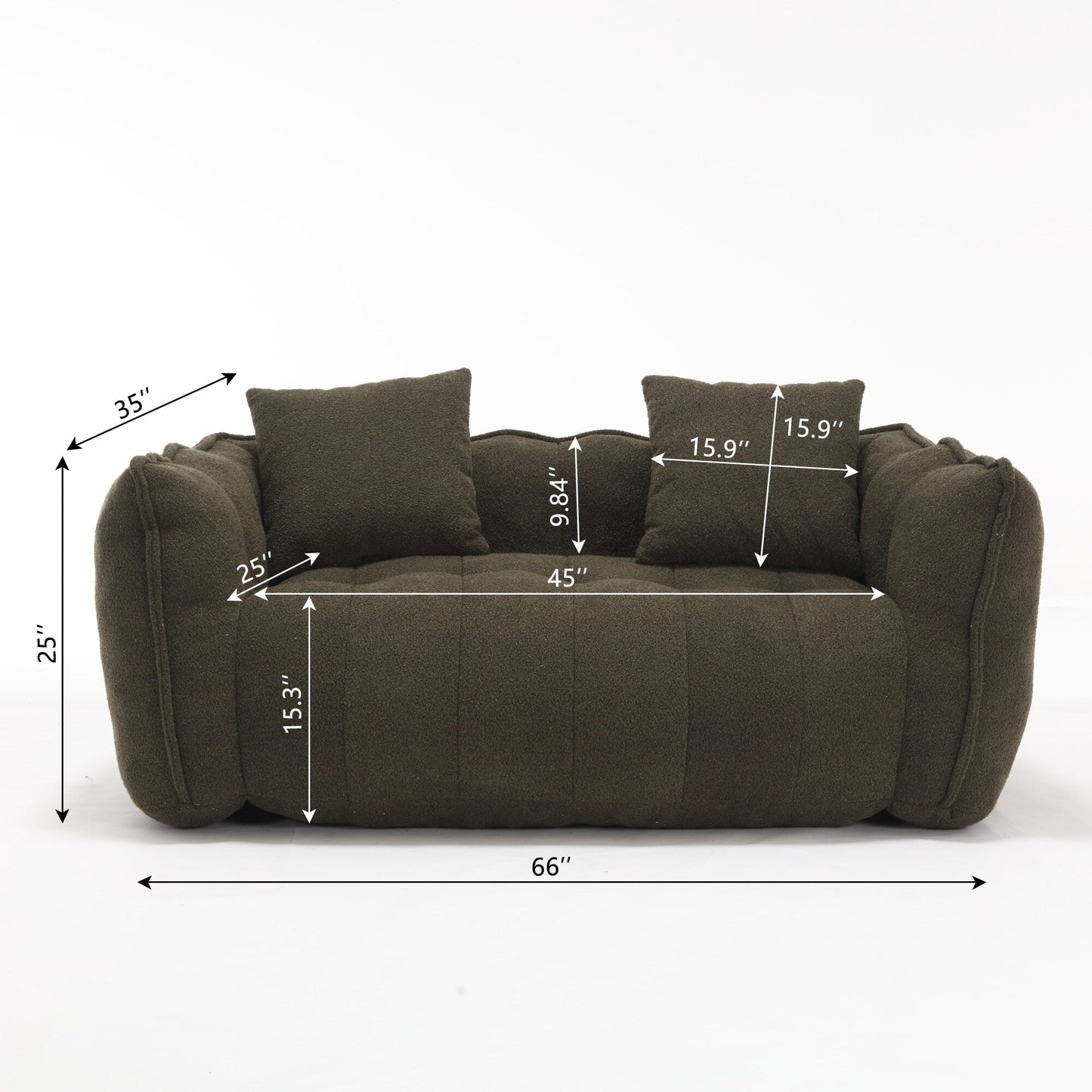 66 Chenille Square Beanbag Chair with High-Resilience Foam Core, Armrests and Handle