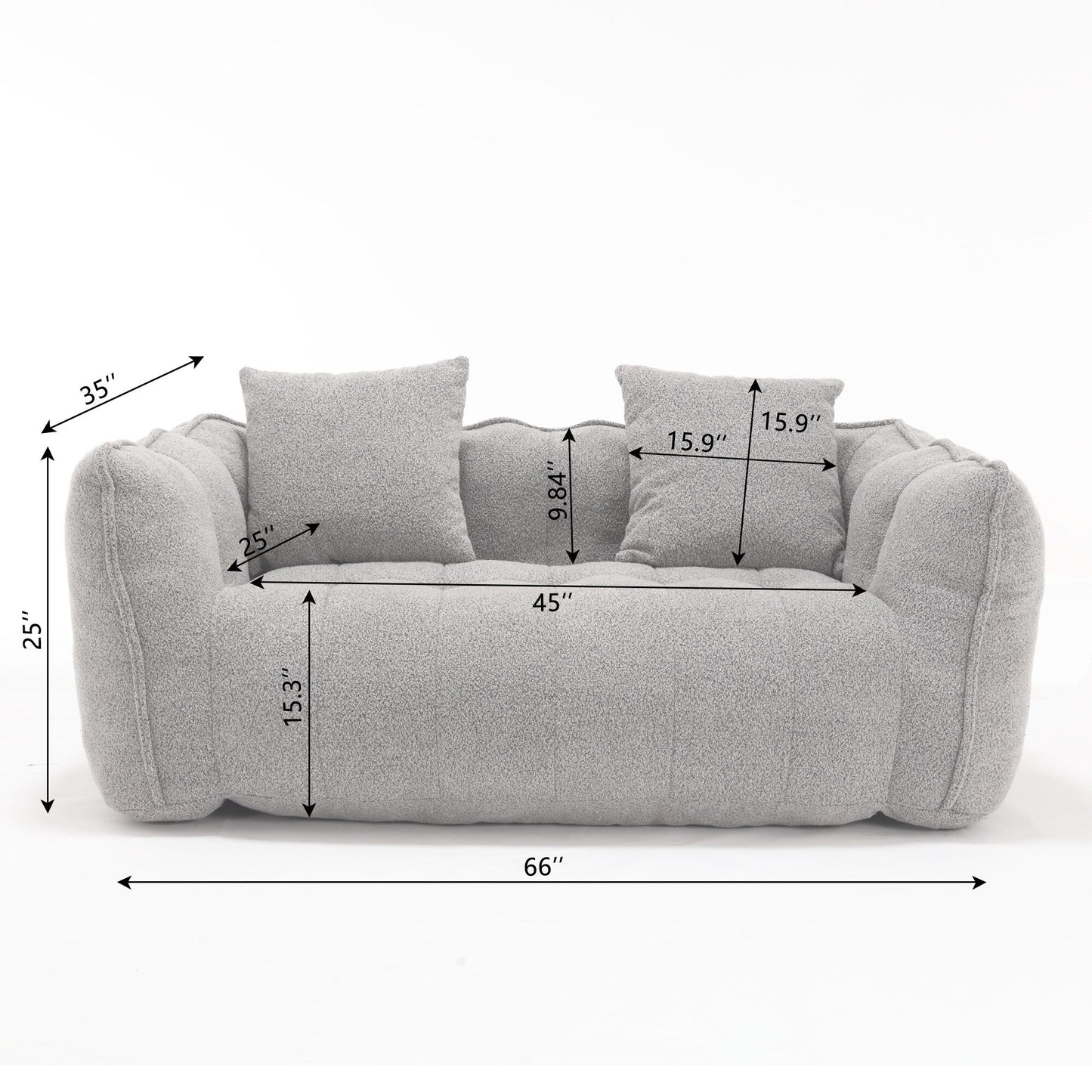 66 Chenille Square Beanbag Chair with High-Resilience Foam Core, Armrests and Handle