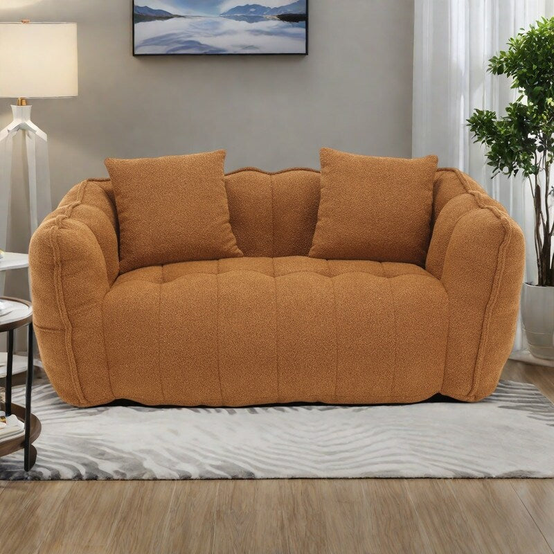 66 Chenille Square Beanbag Chair with High-Resilience Foam Core, Armrests and Handle