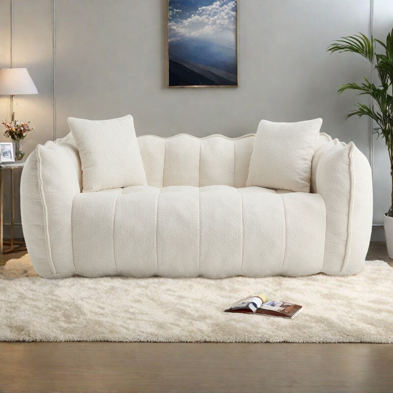 66 Chenille Square Beanbag Chair with High-Resilience Foam Core, Armrests and Handle