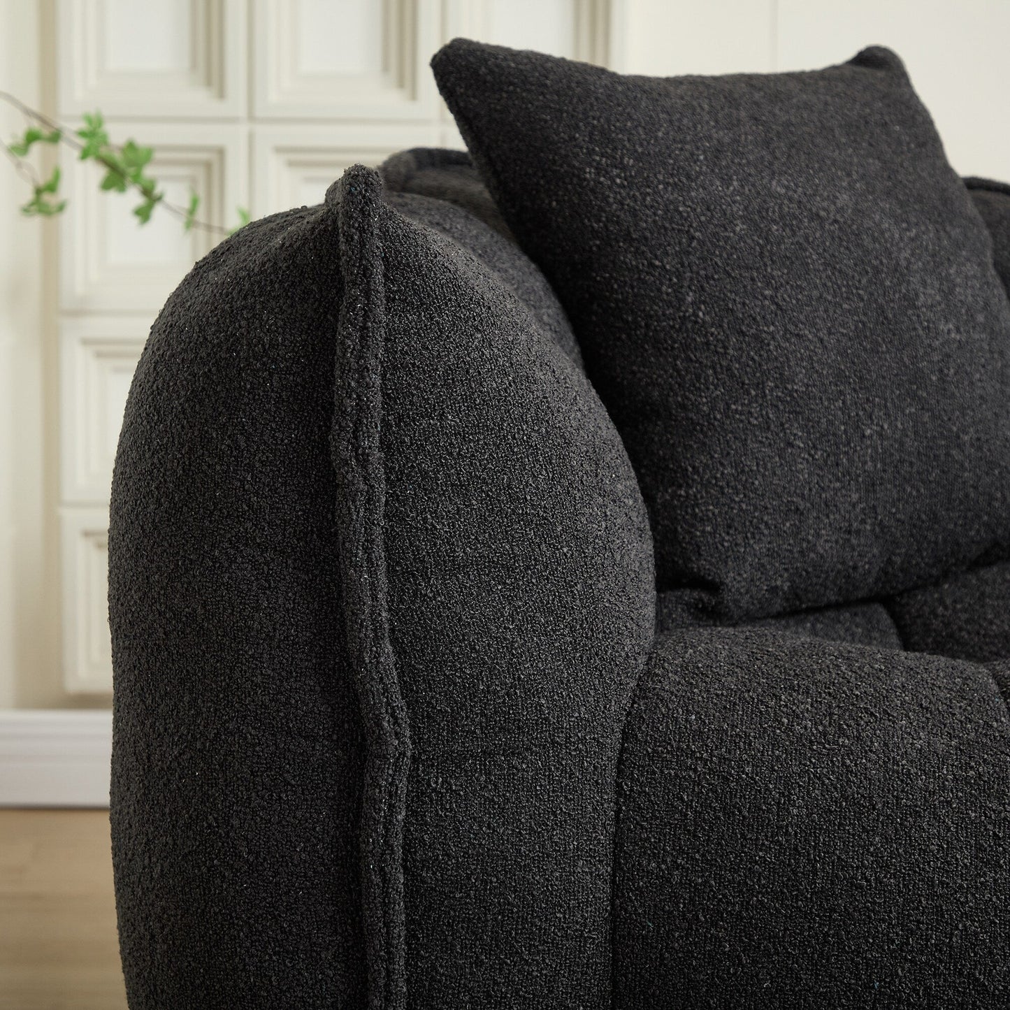 66 Chenille Square Beanbag Chair with High-Resilience Foam Core, Armrests and Handle
