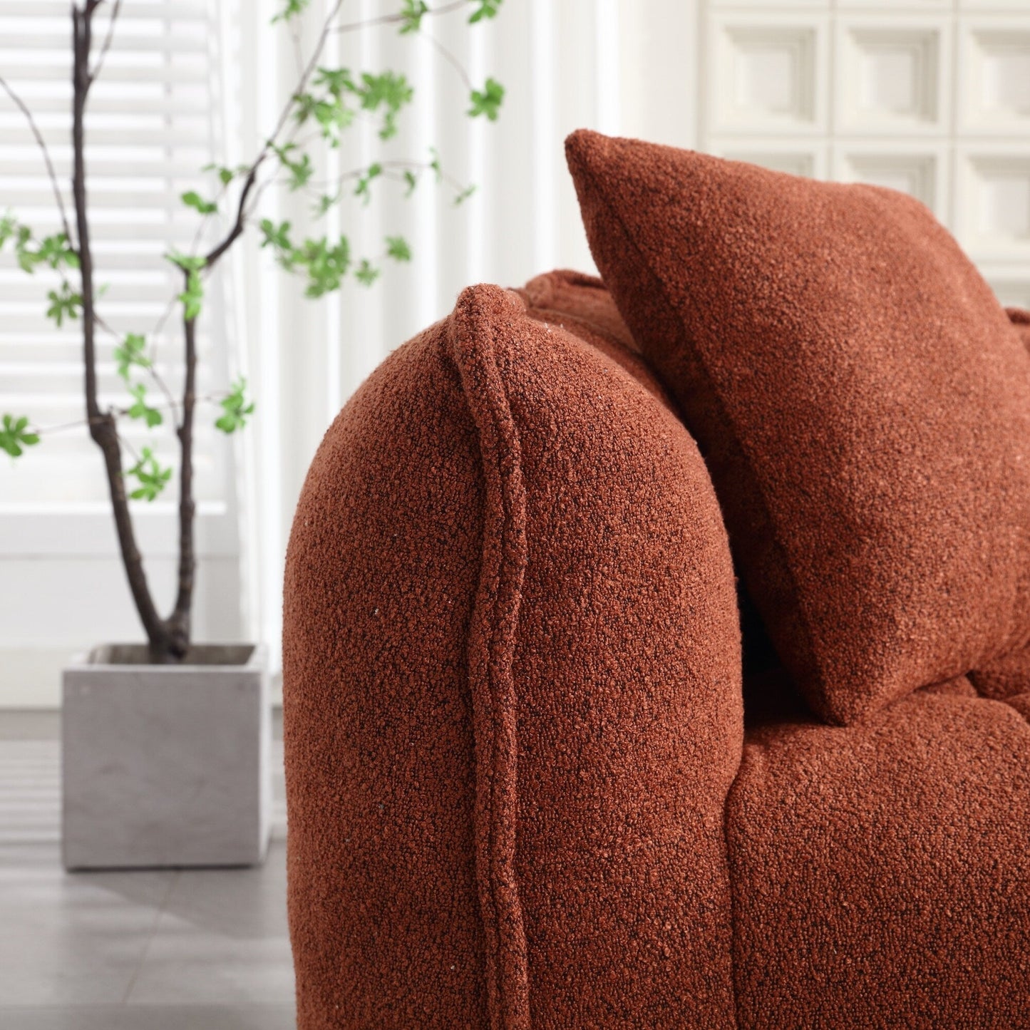 66 Chenille Square Beanbag Chair with High-Resilience Foam Core, Armrests and Handle
