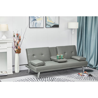 White Leather Multifunctional Pull-out Sofa Bed with Coffee Table - 31.00 x 67.00 x 33.00