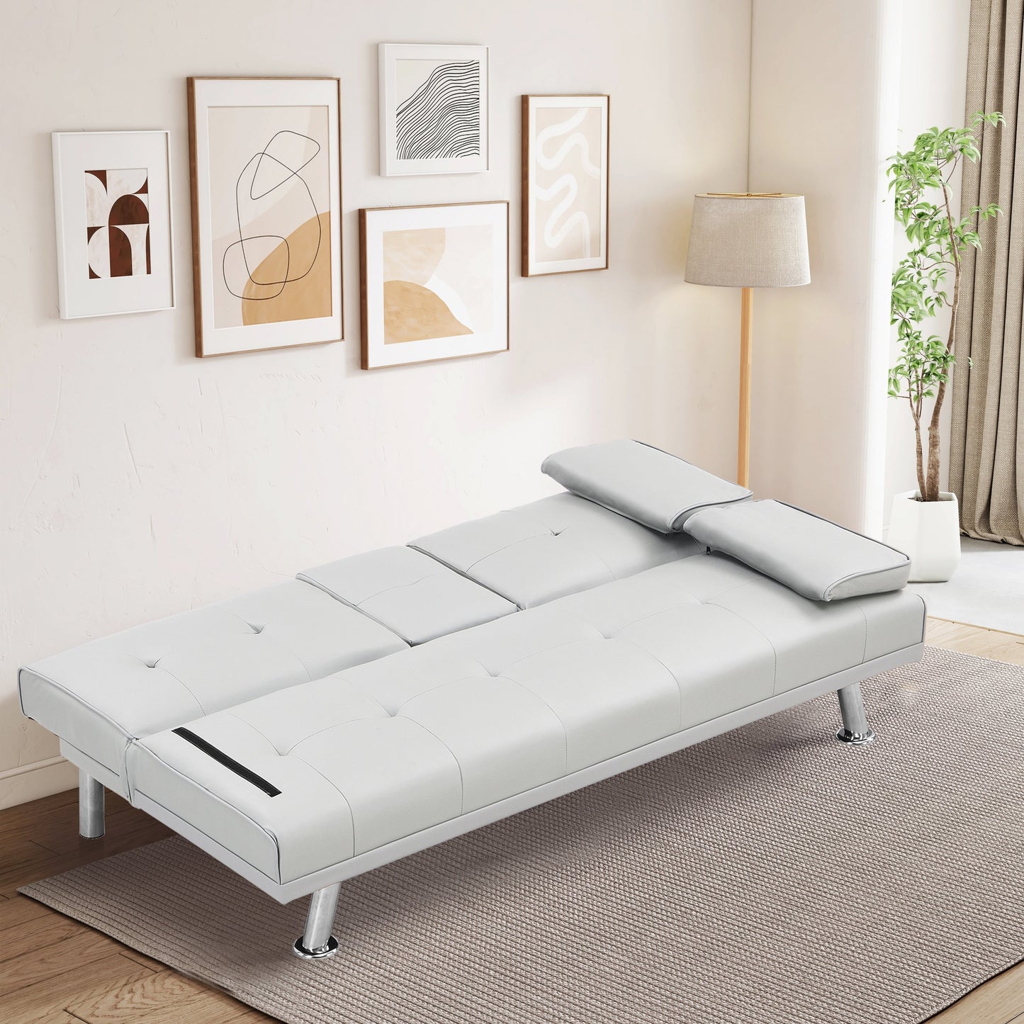 67 PU Multifunctional Double Folding Sofa Bed with Coffee Table