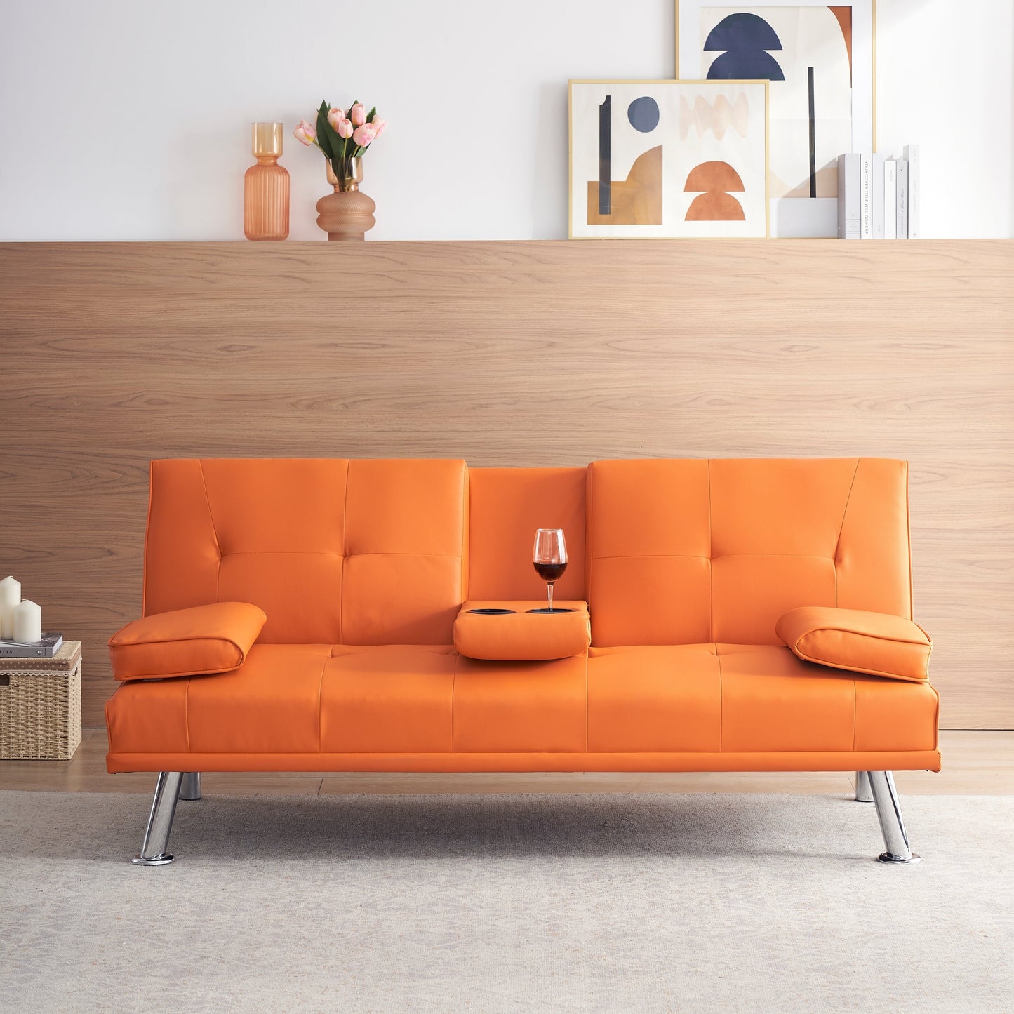 67 PU Multifunctional Double Folding Sofa Bed with Coffee Table