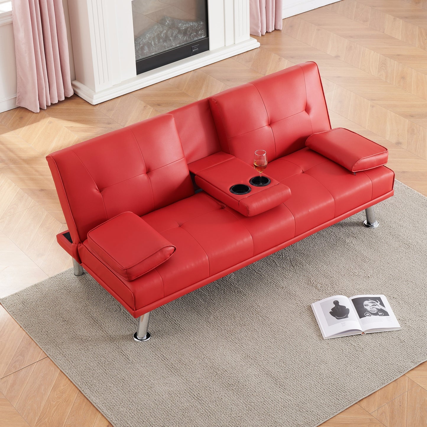 67 PU Multifunctional Double Folding Sofa Bed with Coffee Table
