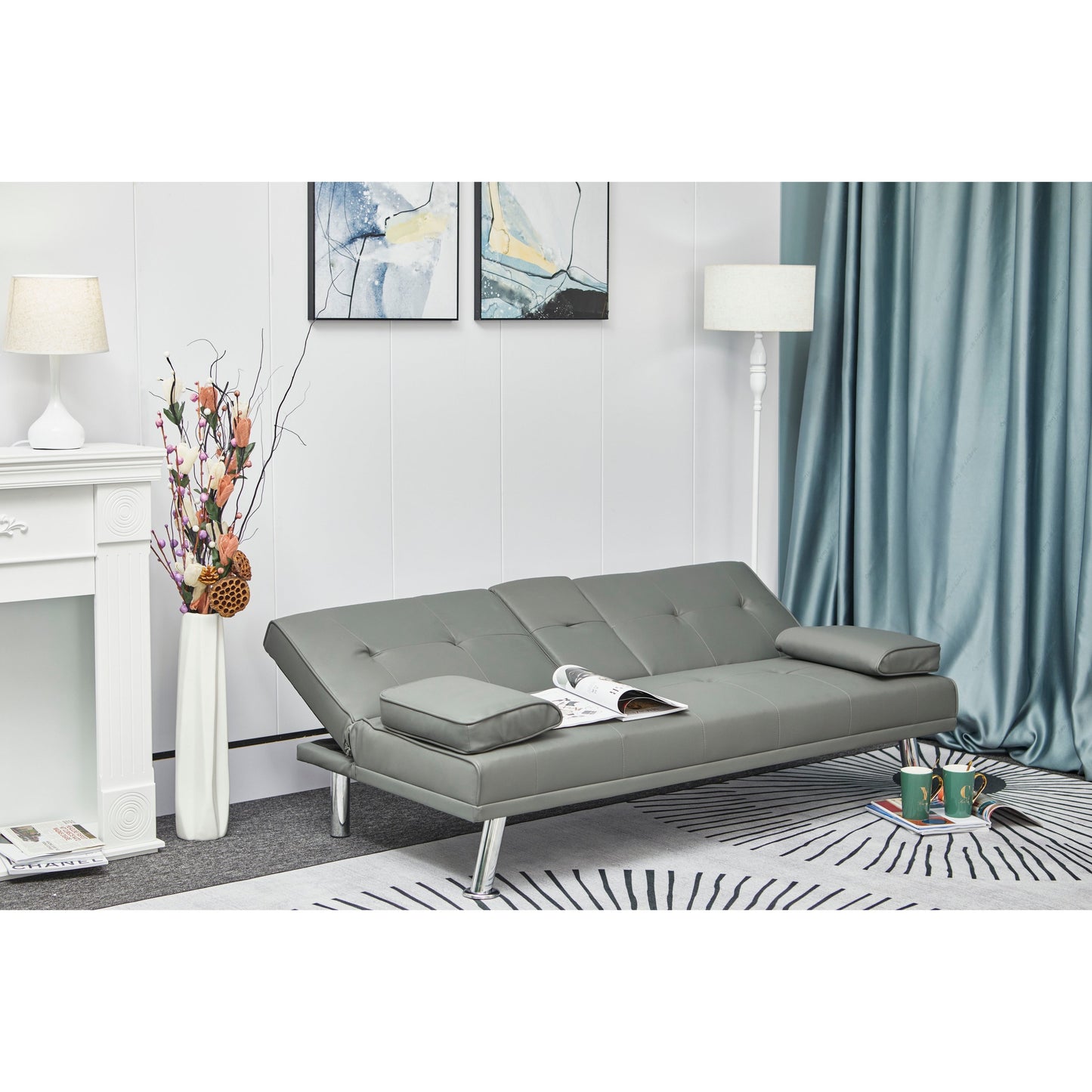 67 PU Multifunctional Double Folding Sofa Bed with Coffee Table