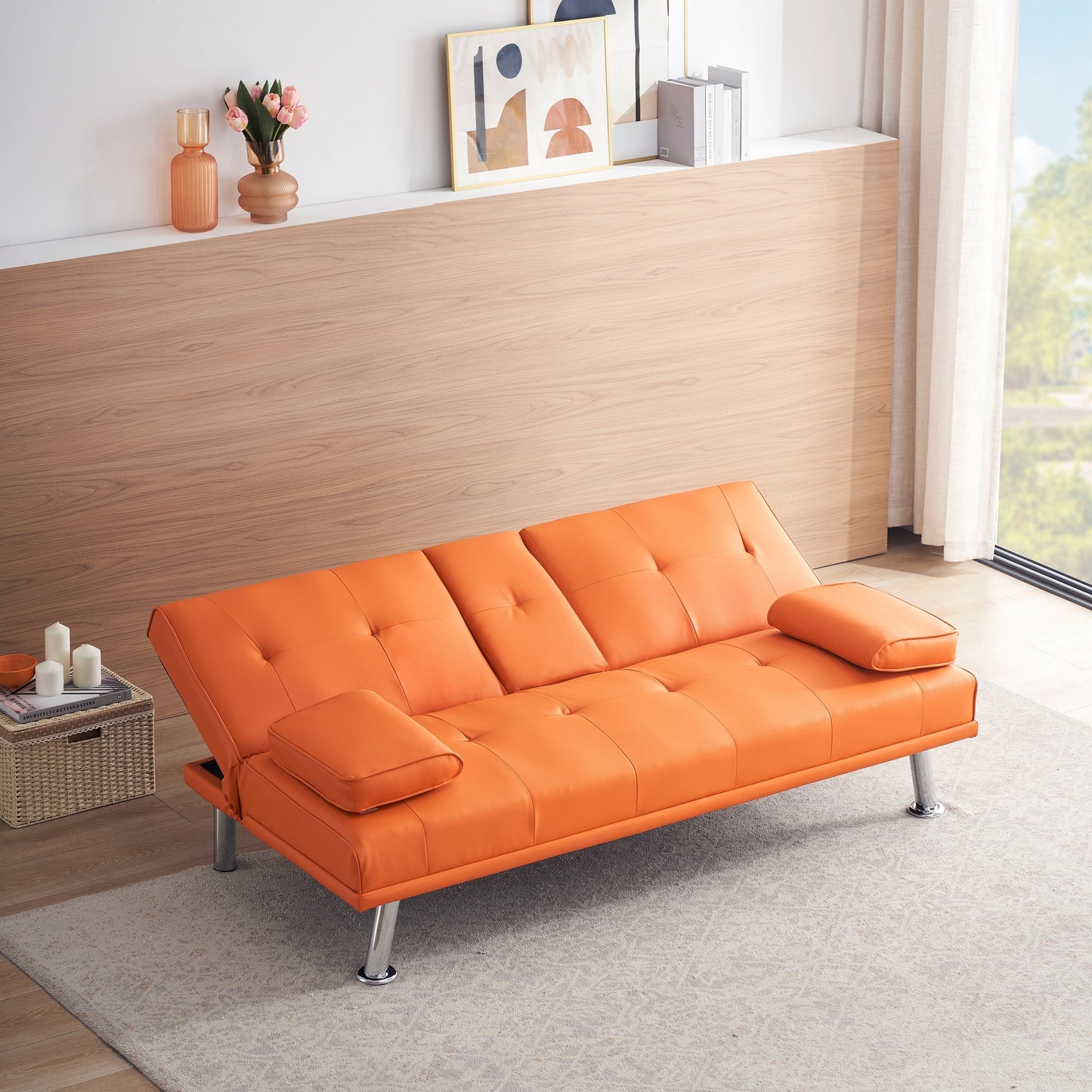 67 PU Multifunctional Double Folding Sofa Bed with Coffee Table