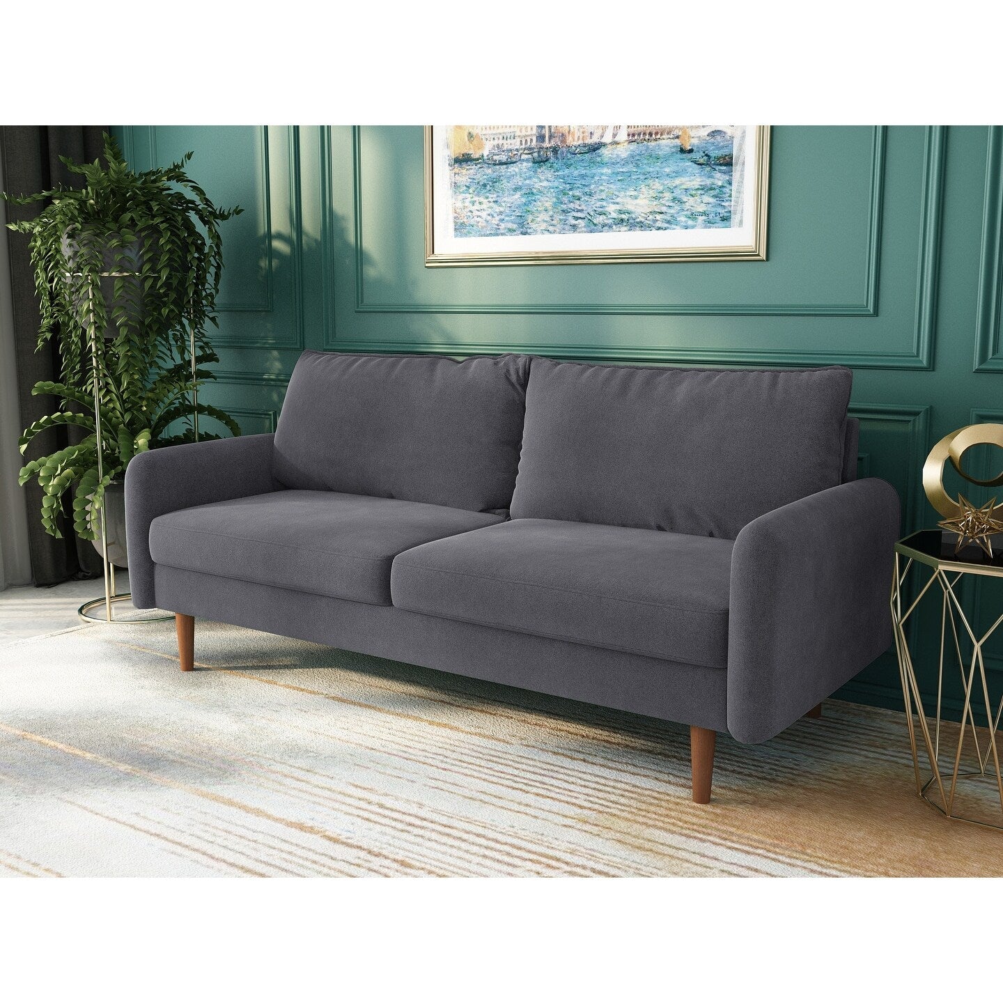 70''Velvet Square Arm Sofa