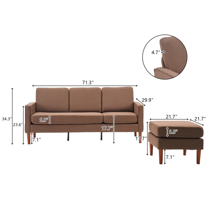 71.65 W. Linen American Armrest 3 Persons With Concubine Pedal Indoor Modular Sofa in Beige