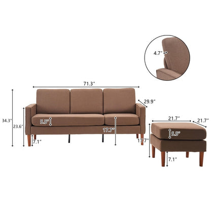 71.65 W. Linen American Armrest 3 Persons With Concubine Pedal Indoor Modular Sofa in Beige