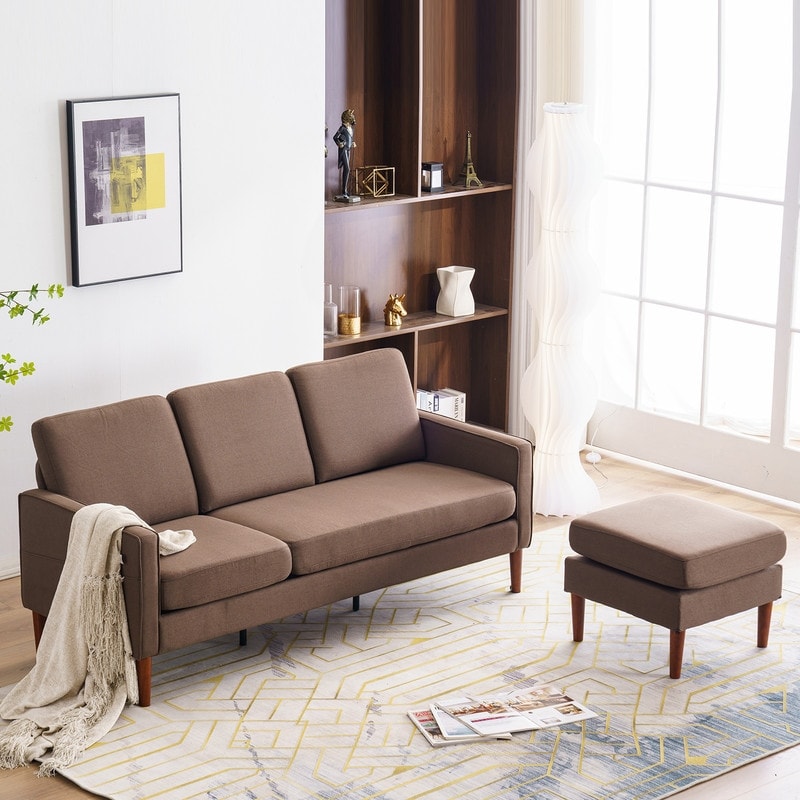 71.65 W. Linen American Armrest 3 Persons With Concubine Pedal Indoor Modular Sofa in Beige
