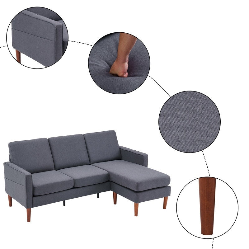 71.65 W. Linen American Armrest 3 Persons With Concubine Pedal Indoor Modular Sofa in Beige