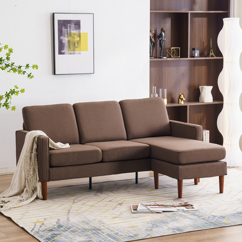 71.65 W. Linen American Armrest 3 Persons With Concubine Pedal Indoor Modular Sofa in Beige