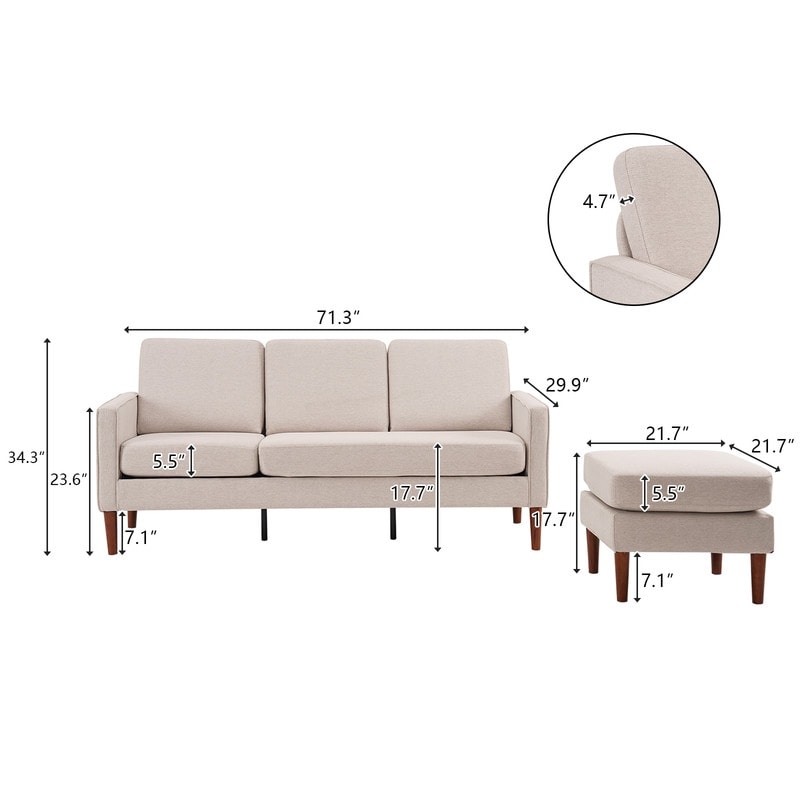 71.65 W. Linen American Armrest 3 Persons With Concubine Pedal Indoor Modular Sofa in Beige