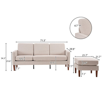 71.65 W. Linen American Armrest 3 Persons With Concubine Pedal Indoor Modular Sofa in Beige