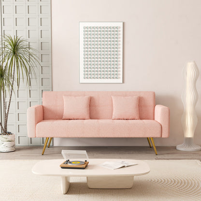 Pink Teddy Fleece Sofa Bed with Two Throw Pillows - 31.10 x 71.70 x 31.89