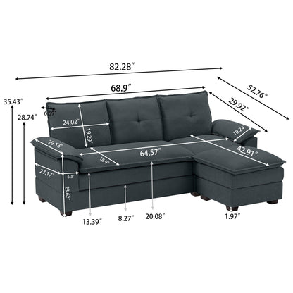 82.28 Inches L Shape Sectional Sofa with Cloud Seats for Living Room