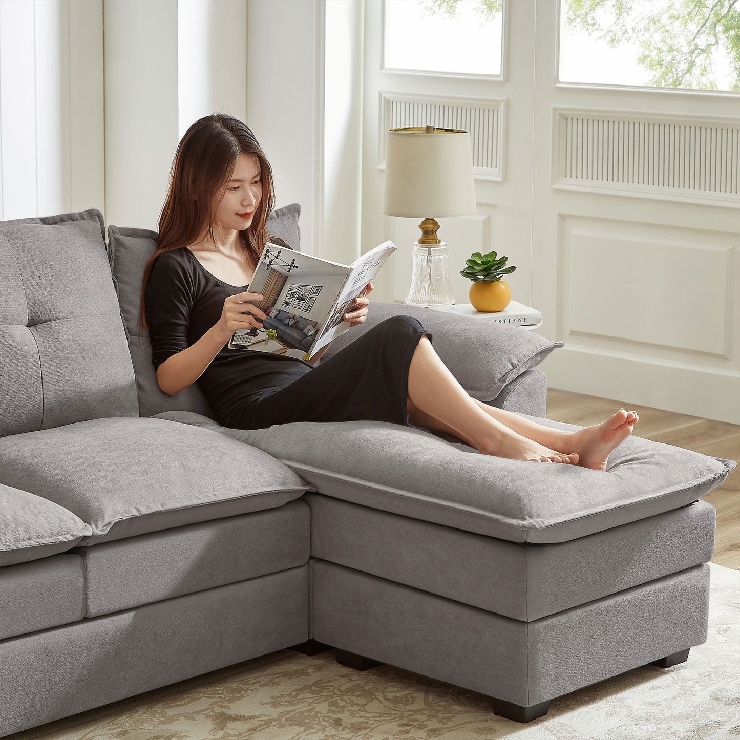 82.28 Inches L Shape Sectional Sofa with Cloud Seats for Living Room