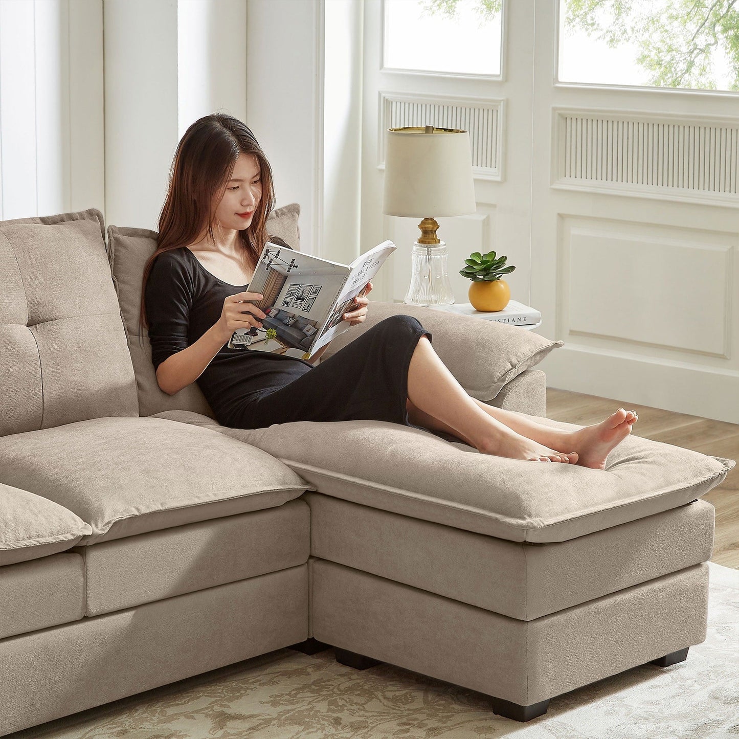 82.28 Inches L Shape Sectional Sofa with Cloud Seats for Living Room