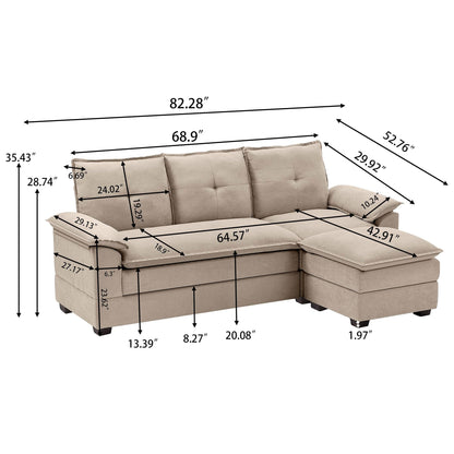 82.28 Inches L Shape Sectional Sofa with Cloud Seats for Living Room