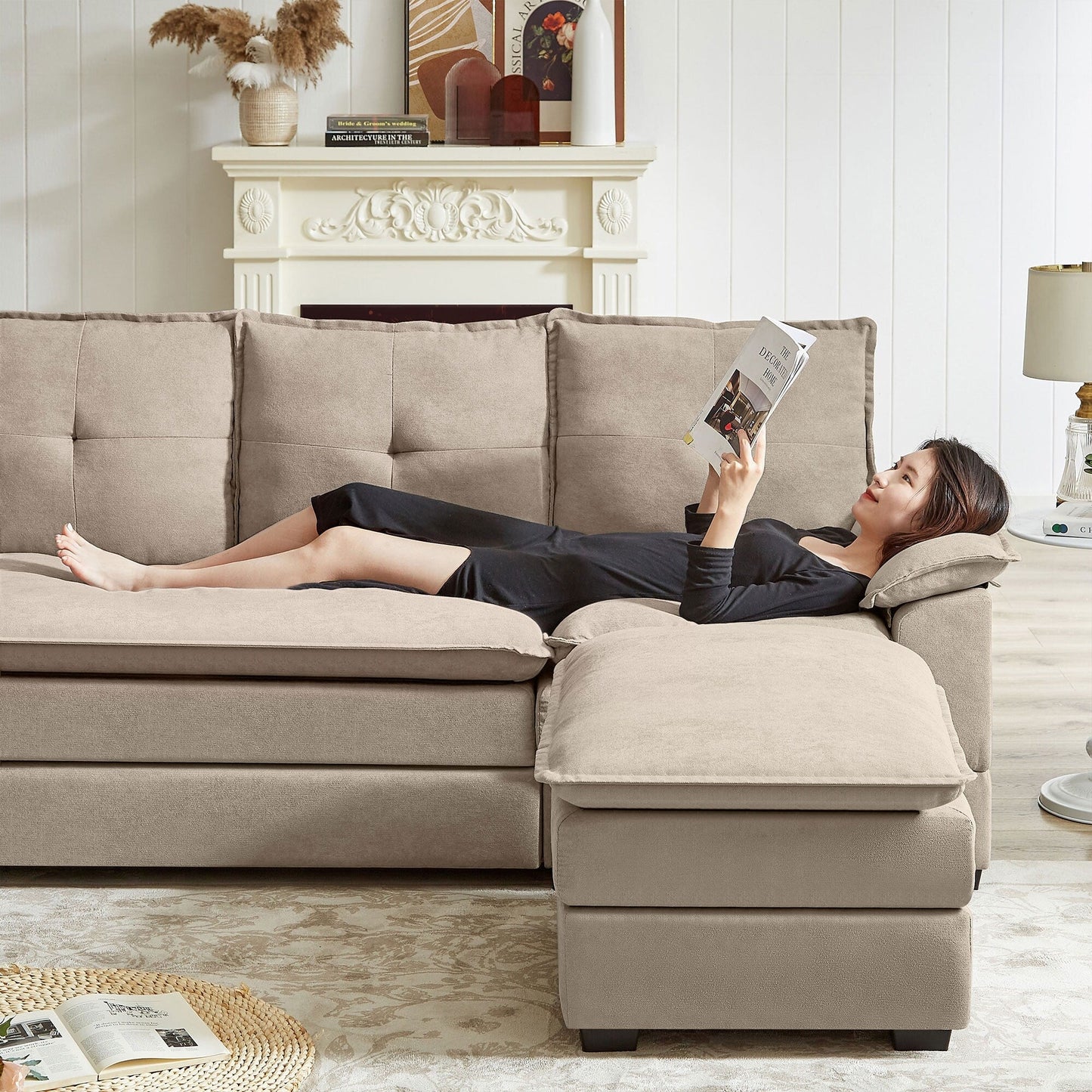 82.28 Inches L Shape Sectional Sofa with Cloud Seats for Living Room