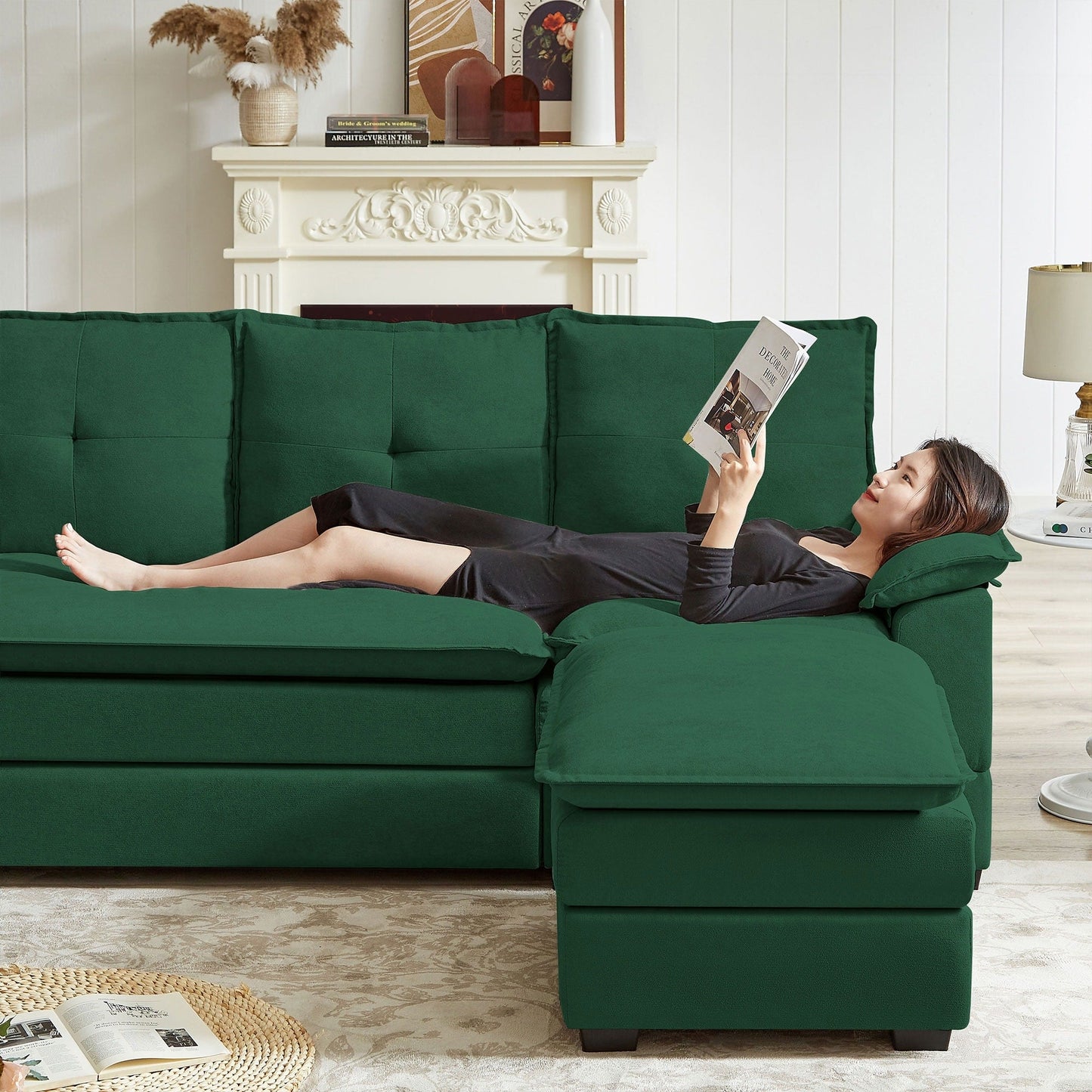 82.28 Inches L Shape Sectional Sofa with Cloud Seats for Living Room
