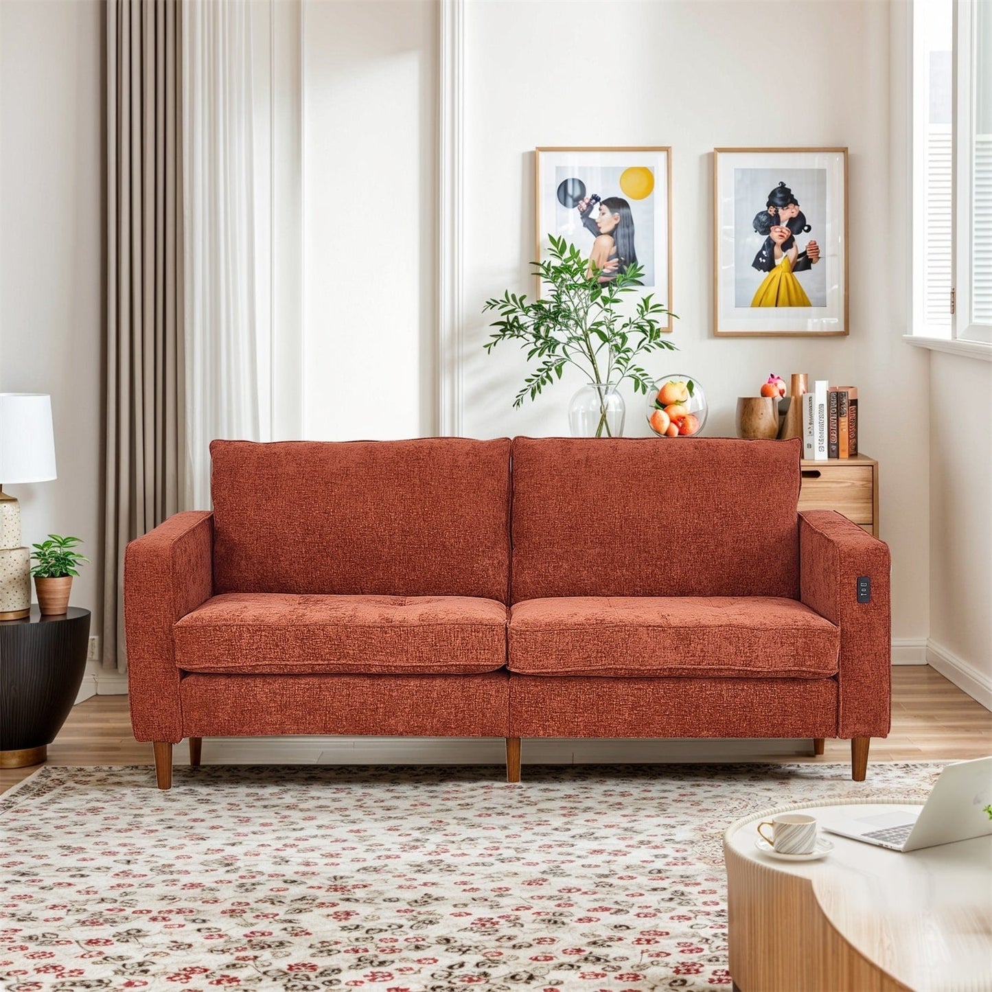 82.6 Inch Modern Living Room Chenille Recliner Sofa, loveseat Sofa,Removable Sofa Cover with USB, Easy to Instal