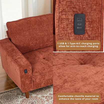 82.6 Inch Modern Living Room Chenille Recliner Sofa, loveseat Sofa,Removable Sofa Cover with USB, Easy to Instal