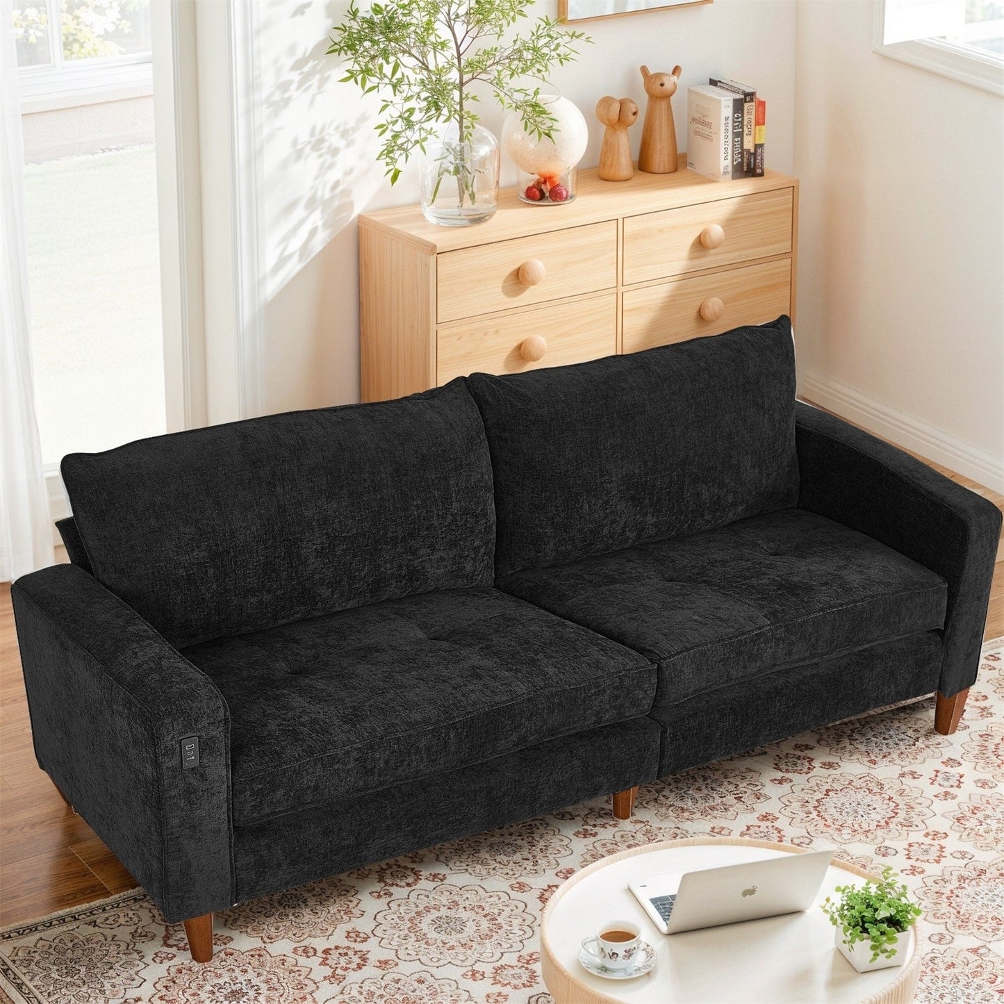 82.6 Inch Modern Living Room Chenille Recliner Sofa, loveseat Sofa,Removable Sofa Cover with USB, Easy to Instal